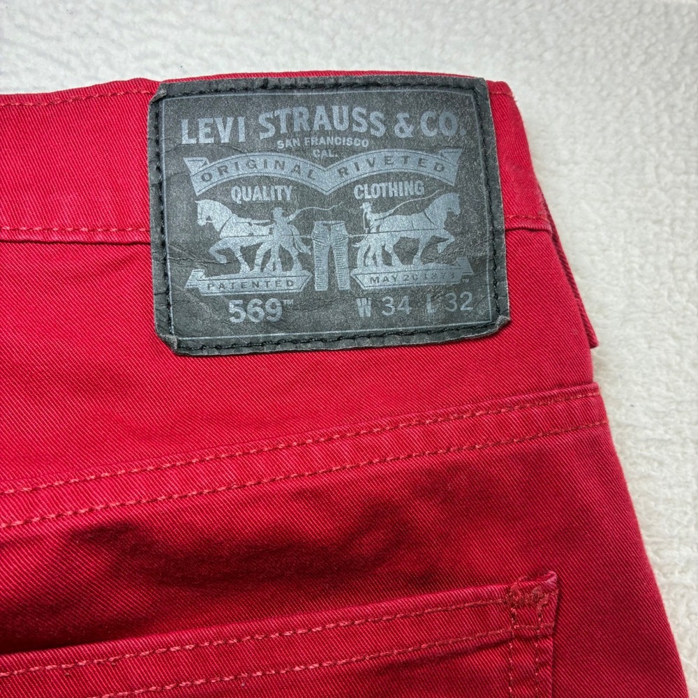 Levis 569 Loose Straight Jeans Men 34x32 Red Rockstar Baggy Stretch Skater Pants - Picture 4 of 10